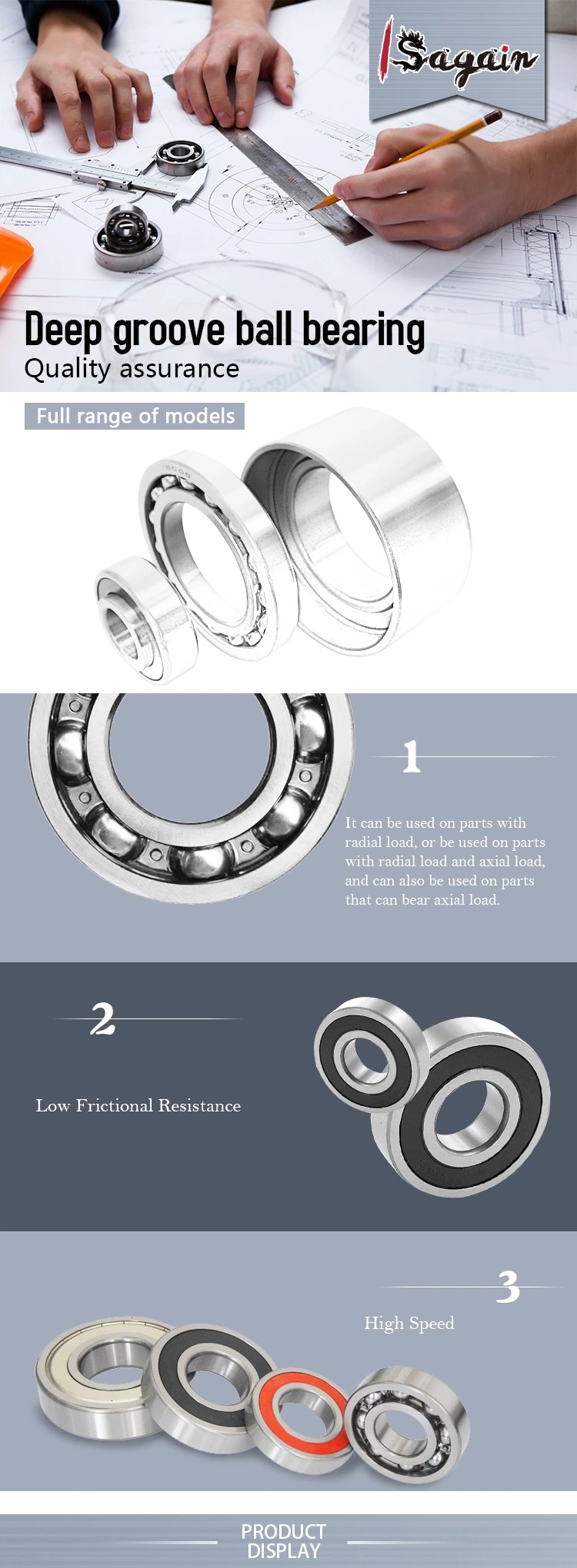 Single Row Stainless Steel Deep Groove Ball Bearing 6310 Ball Bearings with Extended Inner Ring Seal on Both Sides for High Temperatures with Snap Ring